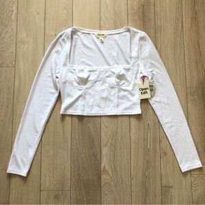 NWT Open Edit Bustier Square Neck Long Sleeve Top Size M